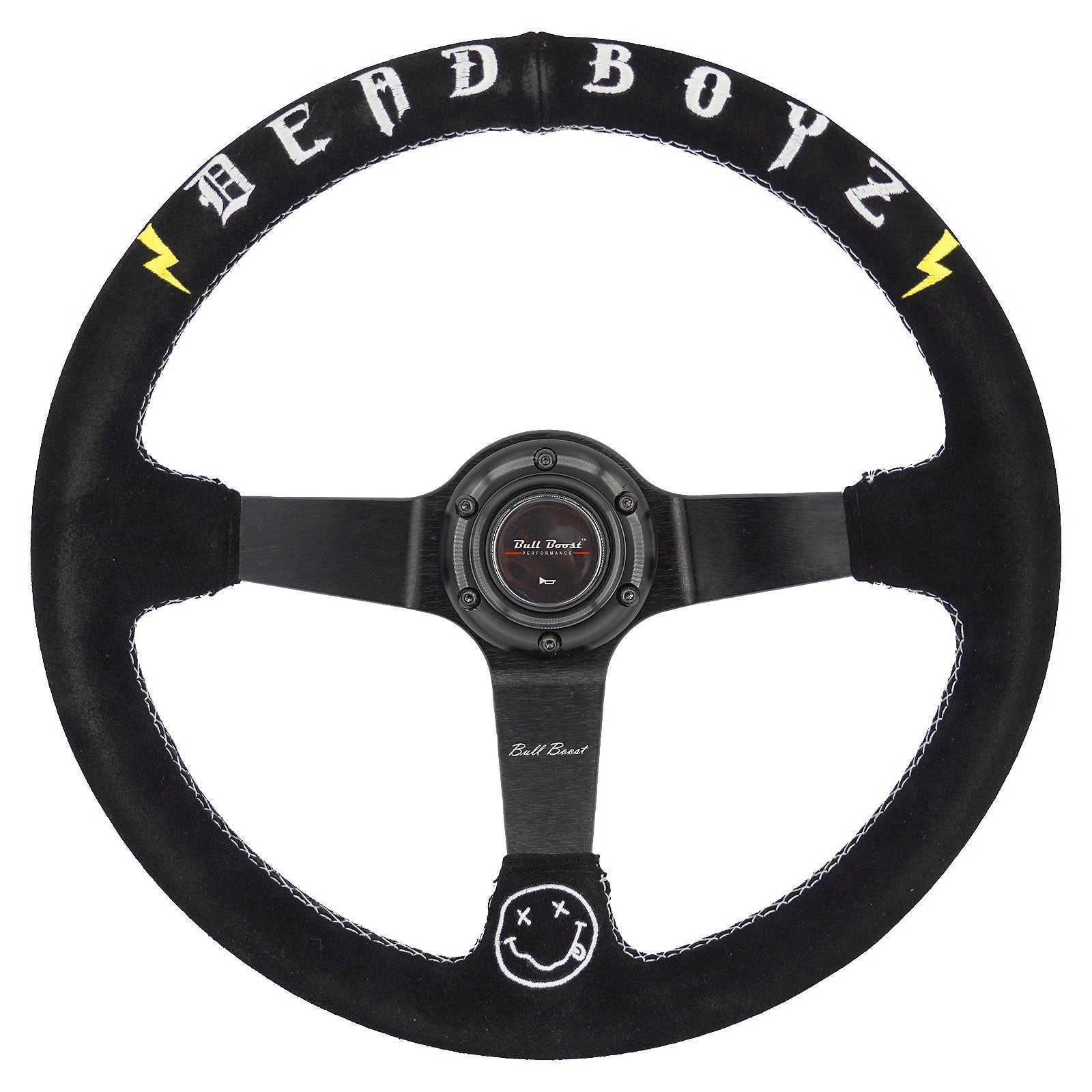 Deadboyz Universal 350mm 3"Deep Dish 6-Bolt Steering Wheel Black Suede - Bull Boost Performance