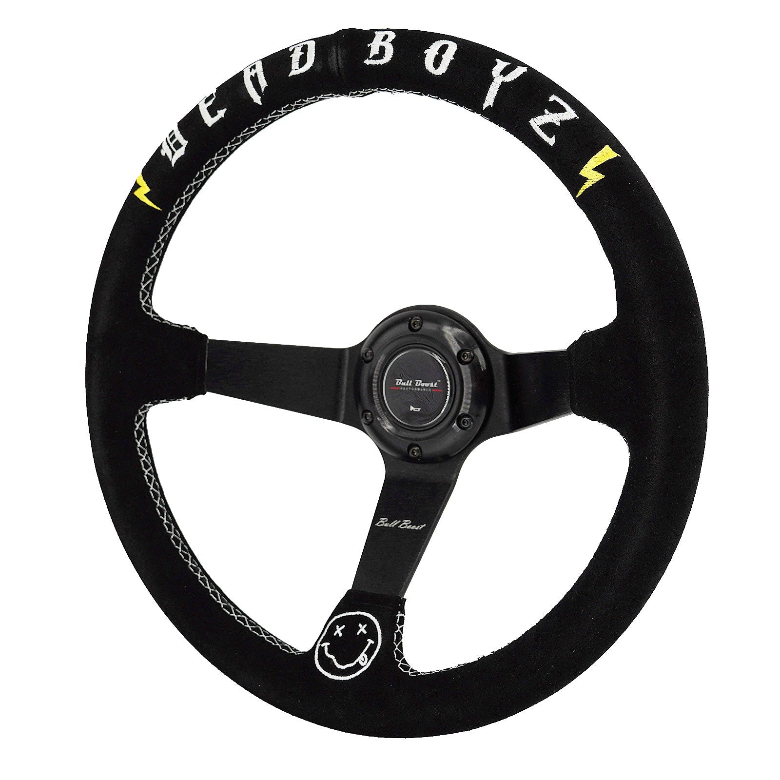 Deadboyz Universal 350mm 3"Deep Dish 6-Bolt Steering Wheel Black Suede - Bull Boost Performance