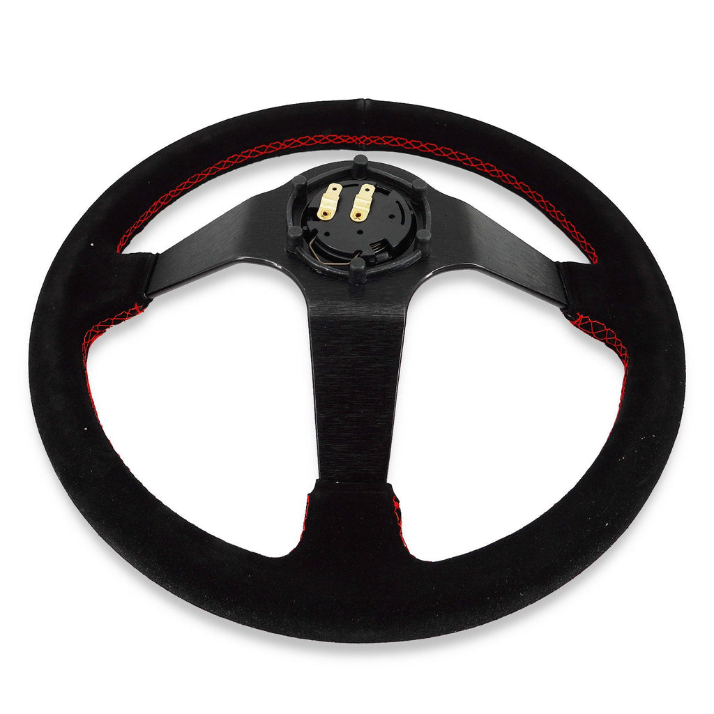 Okinawa Japan Rising Sun Universal 350mm 3"Deep Dish 6-Bolt Steering Wheel Black Suede - Bull Boost Performance