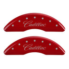 MGP 4 Caliper Covers Engraved Front Cursive/Cadillac Engraved Rear CTS Red finish silver ch