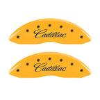 MGP 4 Caliper Covers Engraved Front Cursive/Cadillac Engraved Rear CTS Yellow finish black ch