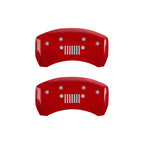 MGP 4 Caliper Covers Engraved Front JEEP Engraved Rear JEEP Grill logo Red finish silver ch