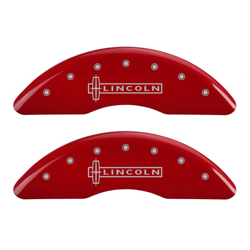 MGP 4 Caliper Covers Engraved Front Lincoln Engraved Rear Star logo Red finish silver ch