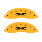 MGP 4 Caliper Covers Engraved Front & Rear 99-03 GMC Sierra 1500 Yellow Finish Black GMC Logo