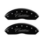 MGP 4 Caliper Covers Engraved Front & Rear Cursive/Cadillac Black finish silver ch