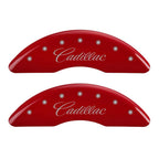 MGP 4 Caliper Covers Engraved Front & Rear Cursive/Cadillac Red Finish Silver Char 2016 Cadillac CT6