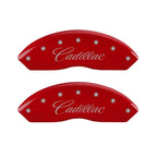 MGP 4 Caliper Covers Engraved Front & Rear Cursive/Cadillac Red finish silver ch