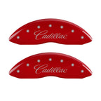 MGP 4 Caliper Covers Engraved Front & Rear Cursive/Cadillac Red finish silver ch