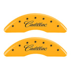 MGP 4 Caliper Covers Engraved Front & Rear Cursive/Cadillac Yellow finish black ch