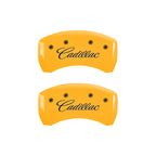 MGP 4 Caliper Covers Engraved Front & Rear Cursive/Cadillac Yellow finish black ch