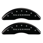 MGP 4 Caliper Covers Engraved Front & Rear Silverado Black finish silver ch