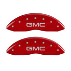 MGP Front set 2 Caliper Covers Engraved Front GMC Red finish silver ch