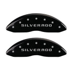 MGP Front set 2 Caliper Covers Engraved Front Silverado Black finish silver ch