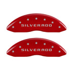 MGP Front set 2 Caliper Covers Engraved Front Silverado Red finish silver ch