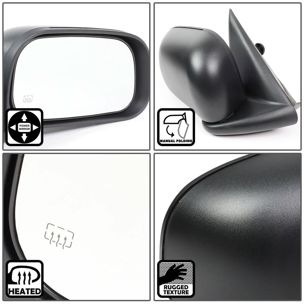 05-11 Dodge Dakota Powered Heated Side Mirror Right Black