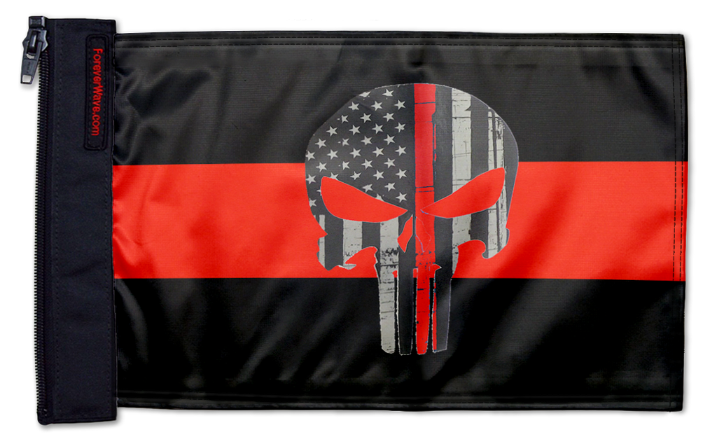 Thin Red Line Punisher 12"x18" Forever Wave Flag for Golf Carts