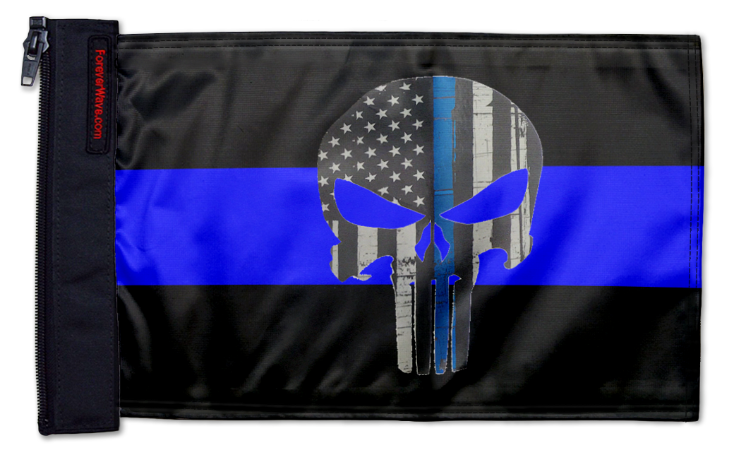 Thin Blue Line Punisher 12"x18" Forever Wave Flag