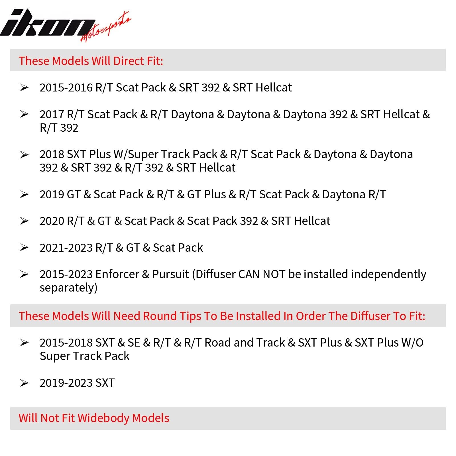 2015-2023 Dodge Charger Widebody SRT Unpainted Front Rear LED Bumpers