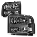 99-04 Ford Super Duty One Piece Headlights Black Housing Clear Lens