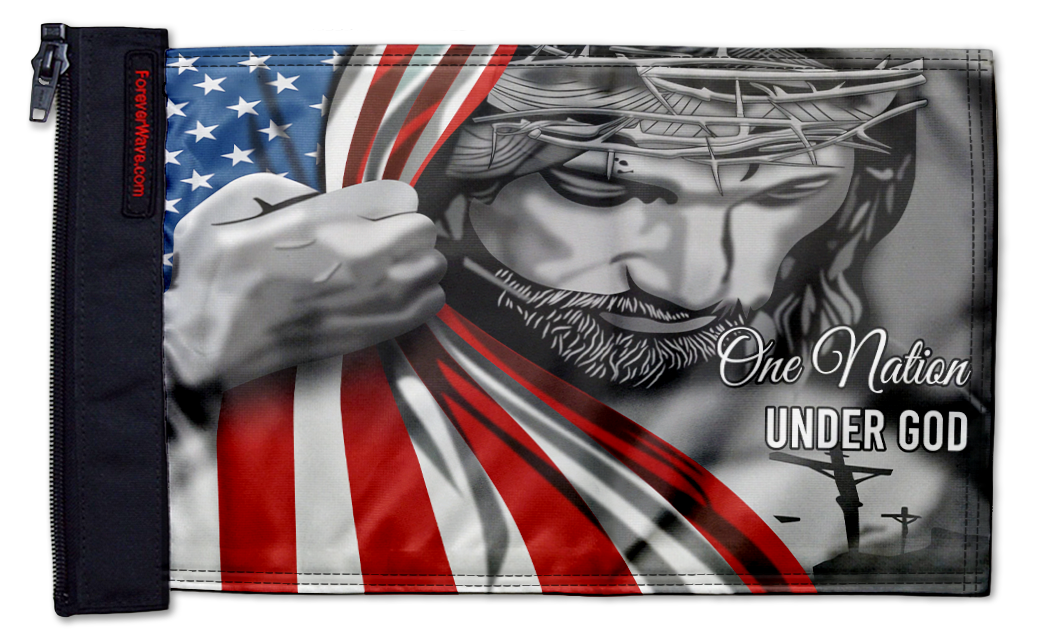 One Nation 12"x18" Forever Wave Flag for Jeep Wrangler YJ 1986-1995