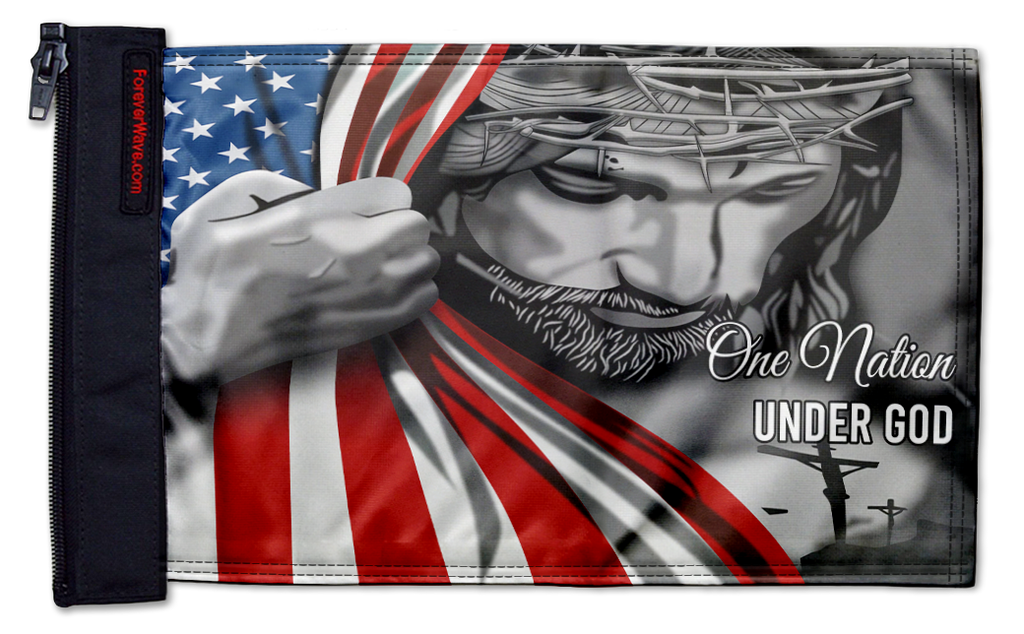 One Nation 12"x18" Forever Wave Flag for Jeep Wrangler JKU 4-Door 2007-2018