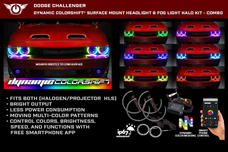 Oracle 15-23 Dodge Challenger Dynamic Surface Mount Headlight Halo Kit -
