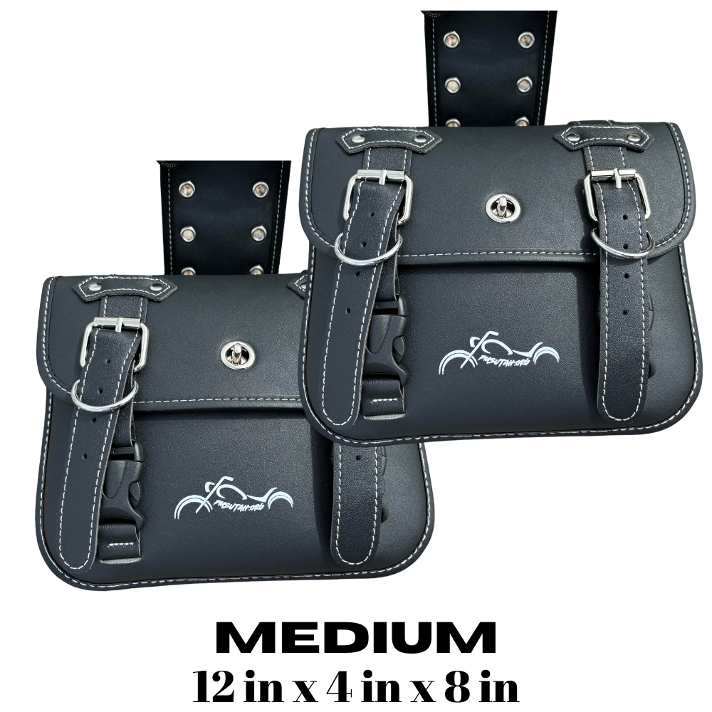 Motorcycle Saddlebags with Cupholders - Black Pair