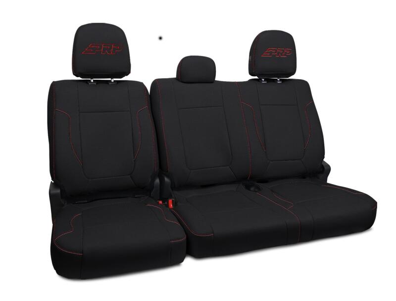 PRP 12-14 Ford Raptor Rear Bench Seat Covers - Black w/ Red Stitch