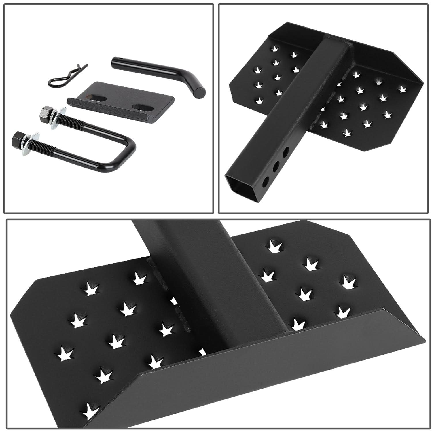 Trailer Tow Hitch Step Bar - 12" W x 6.5" L - Fits 2" Hitch - Black