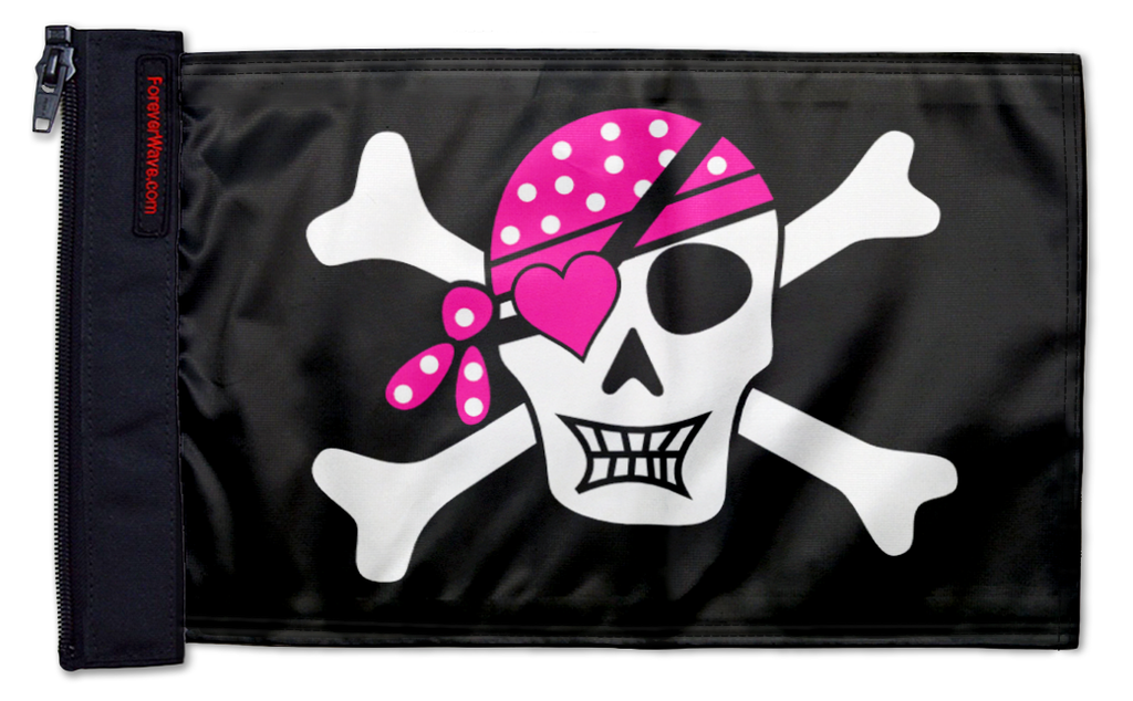 Pink Pirate 12"x18" Forever Wave Flag for Golf Carts
