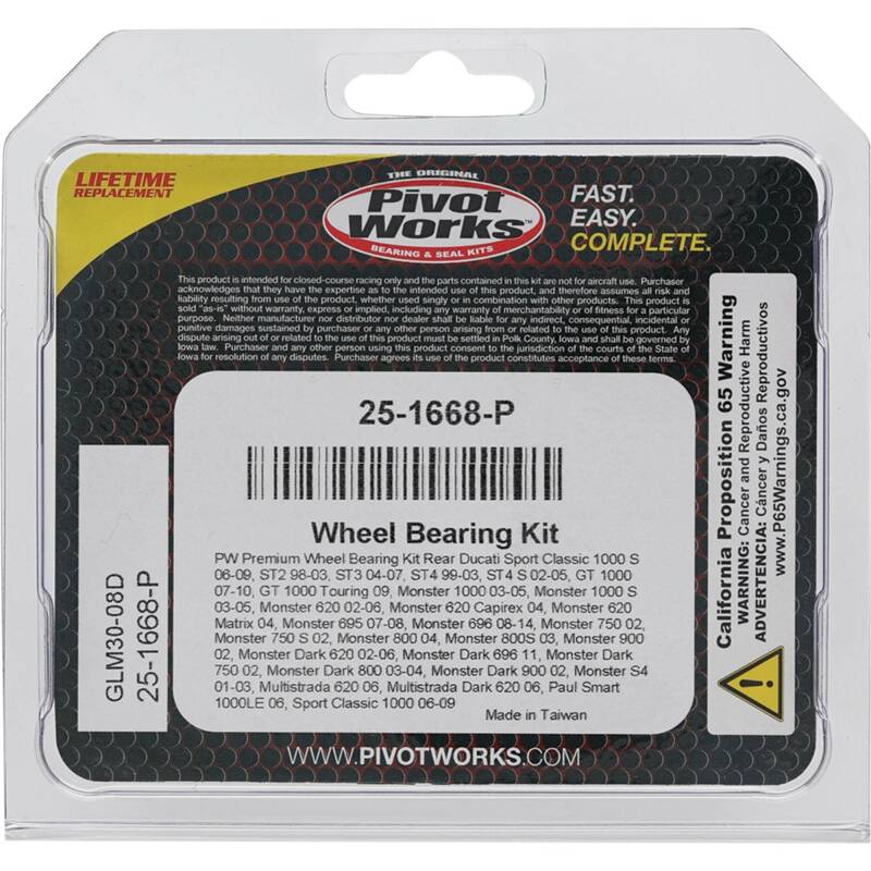 Pivot Works Ducati Wheel Bearing Kit Premium Bearings