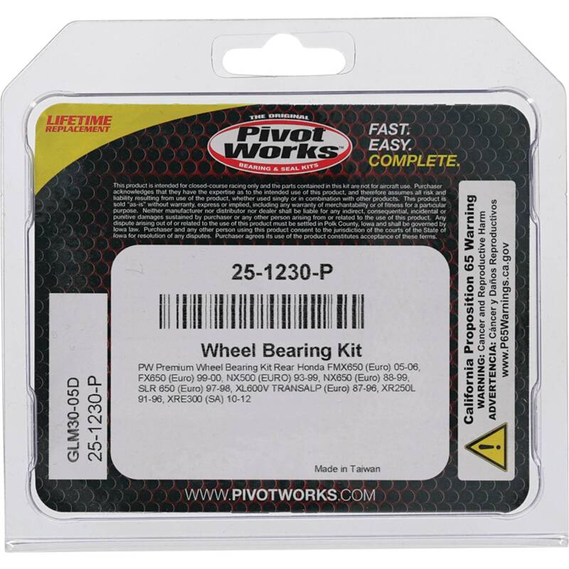 Pivot Works Honda Wheel Bearing Kit Premium Bearings