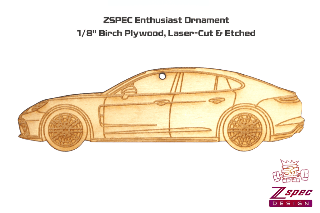 ZSPEC Laser-Engraved Birch Ornament, Style: Porsche Panamerica, ~5-inch Wide