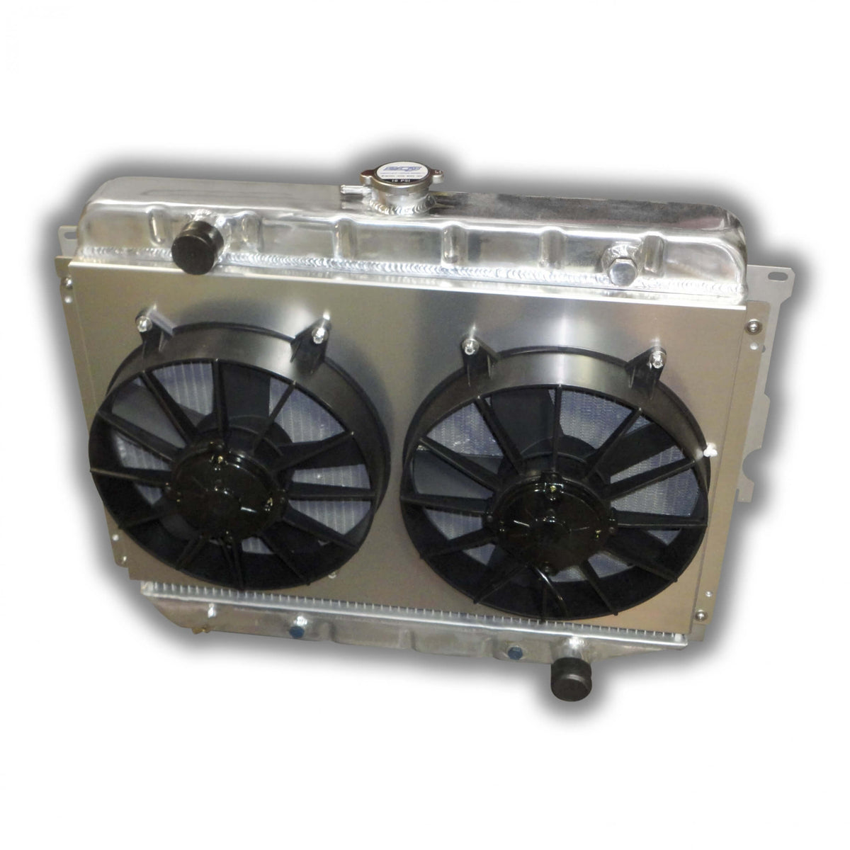 ECP 1967 - 1974 Mopar Small Block 26" All Aluminum Radiator - Dual 11" HP Fans Aluminum Shroud - Engineered Cooling Products