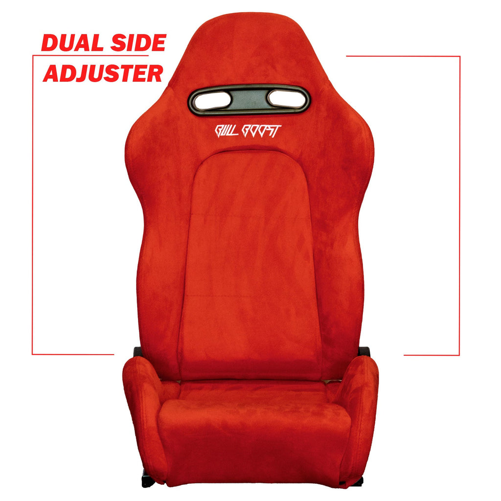 Inferno Red Universal Adjustable Black Luxury Racing SR3 Style Alcantara Seat - Bull Boost Performance