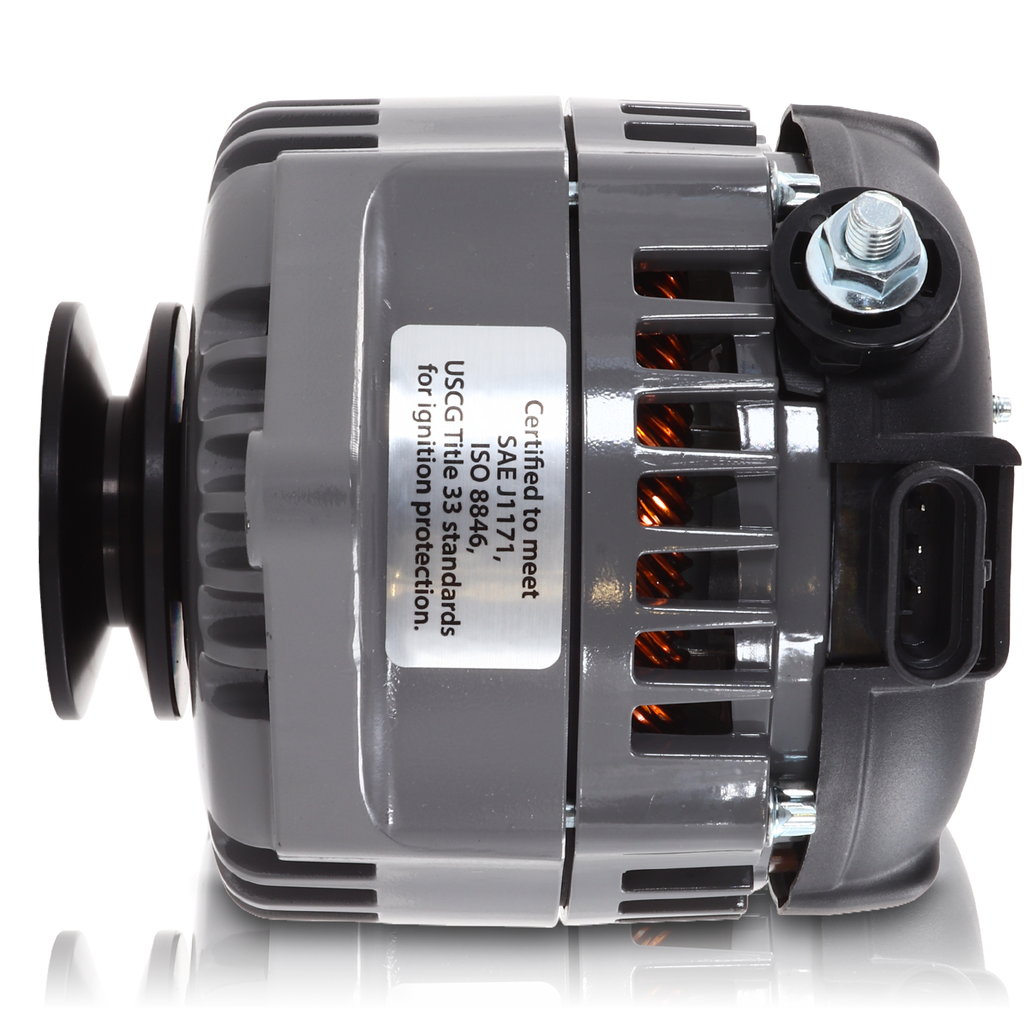 REVERSE ROTATION Marine 170-amp high output alternator for Ski / Wake Board Boats with 12SI 6.61 inch bolt pattern - V-Belt Pulley