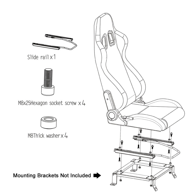 Universal Reclinable Right Passenger Side Racing Seat Dual Slider