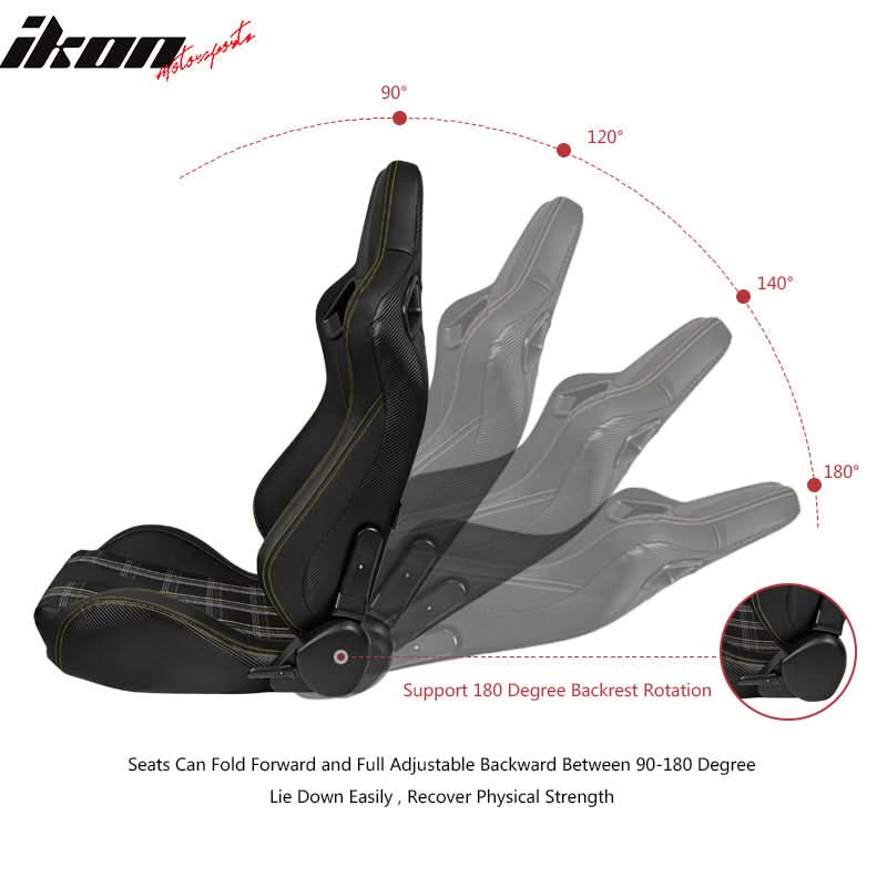Universal Plaid Racing Seat Dual with Sliders PU Carbon Leather