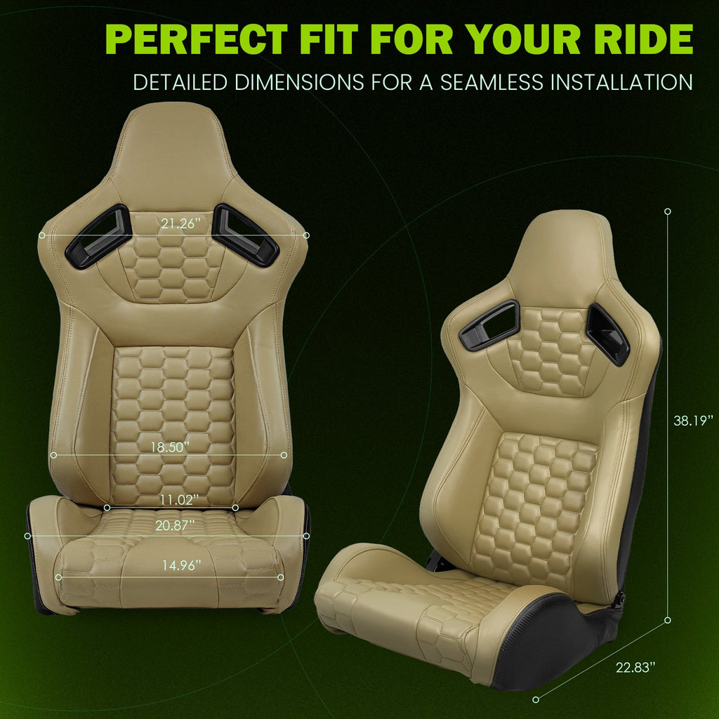 Universal X2 Reclinable Honeycomb Racing Seat + Dual Slider PU Leather