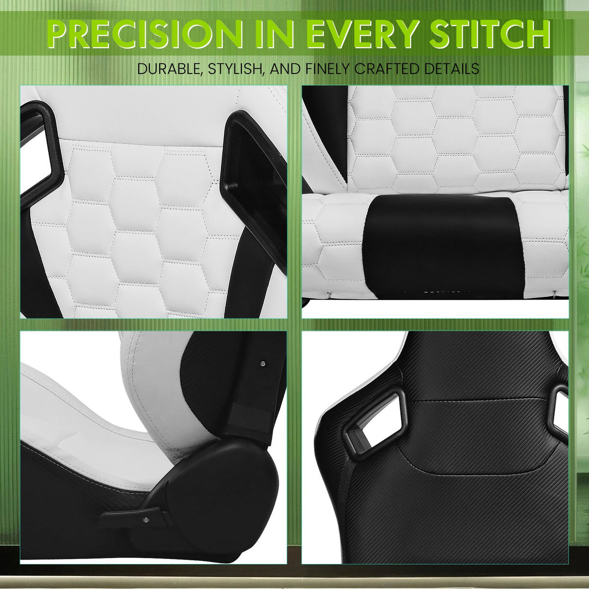 Universal X2 Reclinable Honeycomb Racing Seat + Dual Slider PU Leather