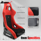 Universal Adjustable Racing Bucket Seats W/4 Point 3" Belt Harness Red