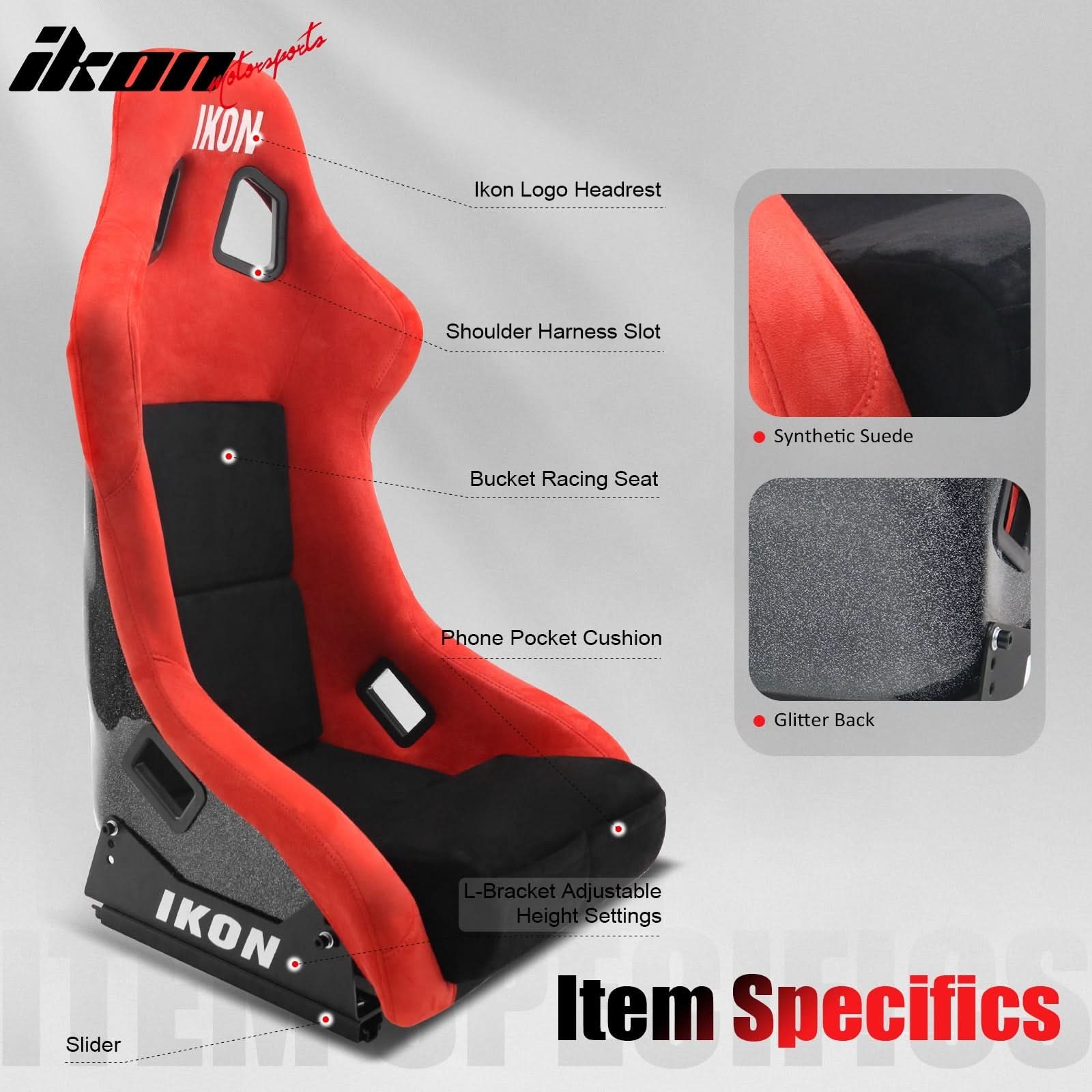 Universal Adjustable Racing Bucket Seats W/4 Point 3" Belt Harness Red
