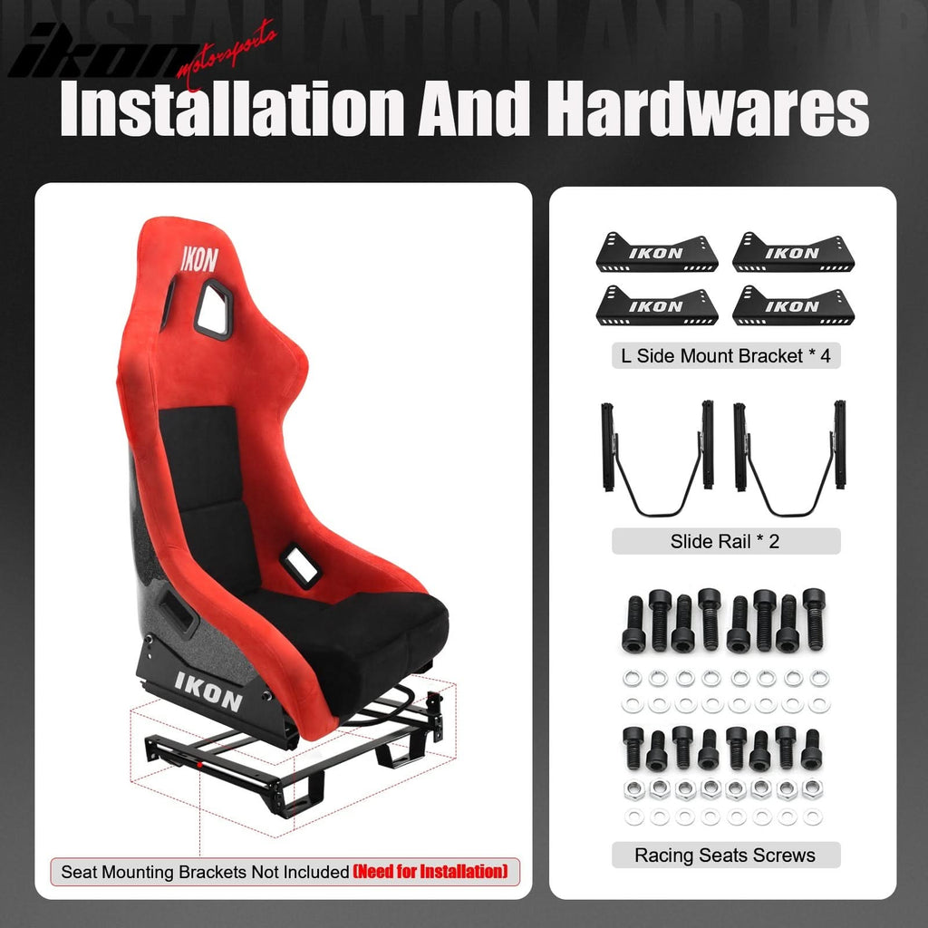 Universal Adjustable Bucket Racing Seats W/4 Point 2" Belt Harness Red