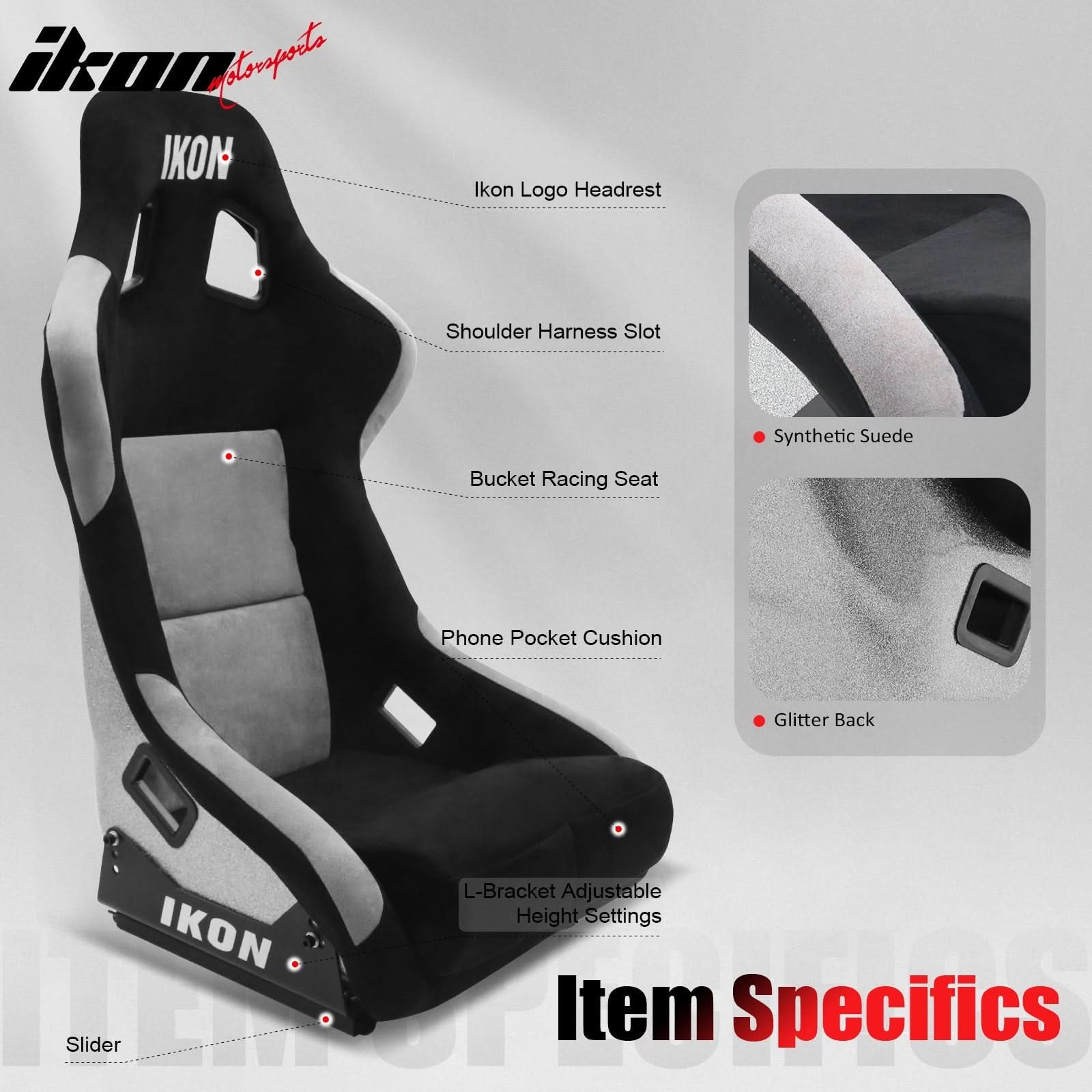 Universal Racing Bucket Seats W/ Slider 4 Point 2" Belt Harness Black