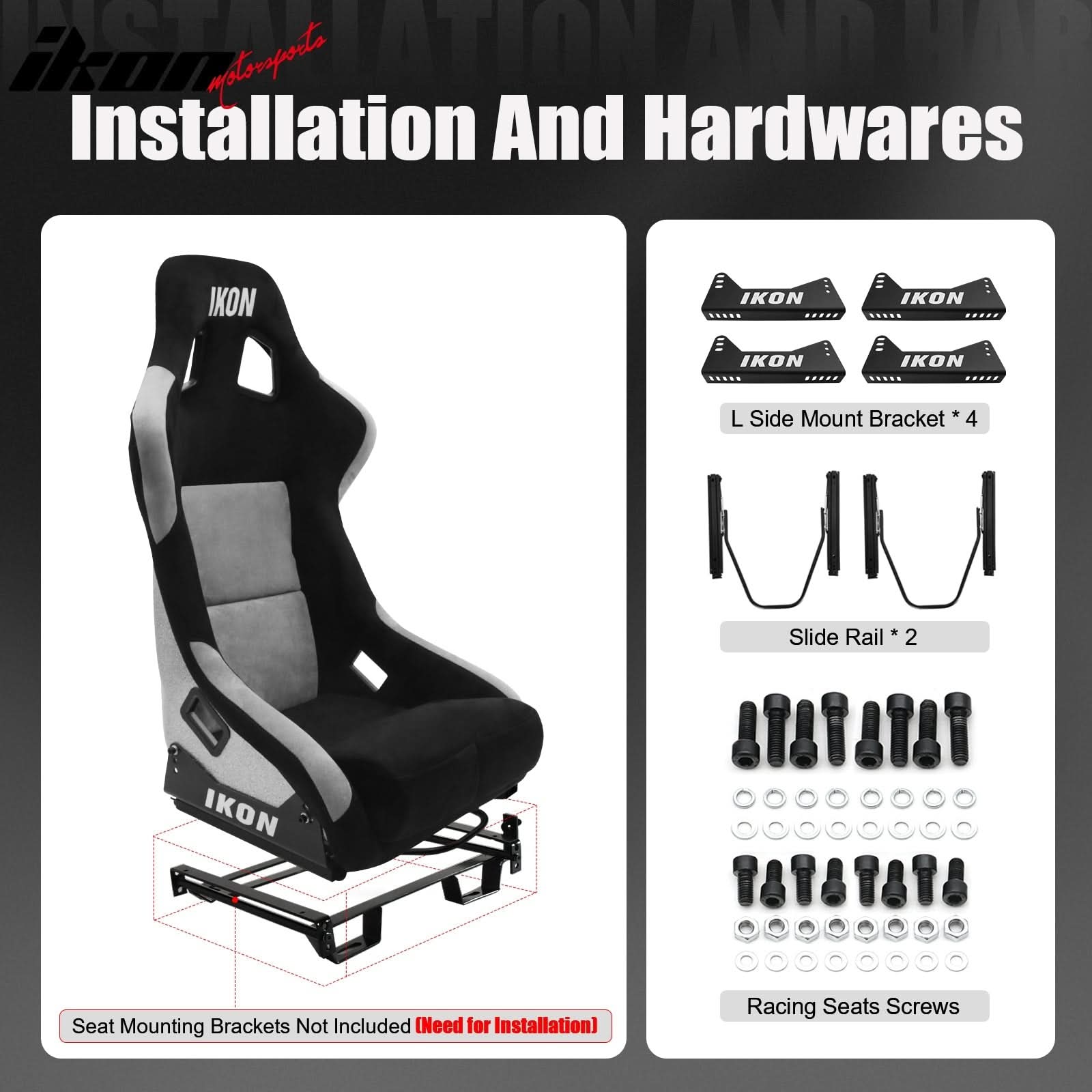 Universal Racing Bucket Seats Slider Suede Left+ Right Silver Black