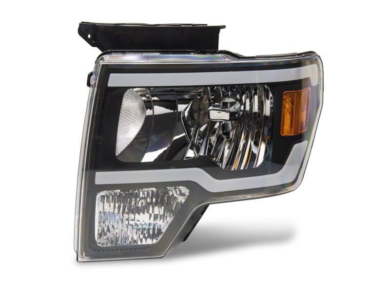 Raxiom 09-14 Ford F-150 Axial Series Headlights w/ LED Bar- Black Housing (Clear Lens)