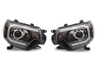 Raxiom 12-15 Toyota Tacoma Axial Projector Headlights w/ SEQL LED Bar- Black Housing (Clear Lens)
