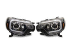 Raxiom 12-15 Toyota Tacoma Axial Series Projector Headlights w/ LED Bar- Black Housing (Clear Lens)