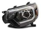 Raxiom 12-15 Toyota Tacoma Axial Series Projector Headlights w/ LED Bar- Black Housing (Clear Lens)