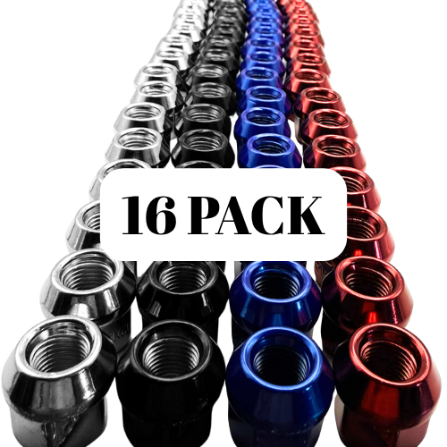 16 Pack M12x1.25 Open End Spline Colored ATV UTV Lug Nuts with Key